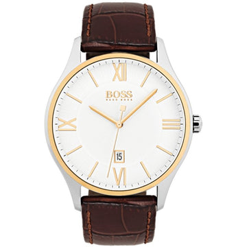 Buy Hugo Boss Mens Quartz Brown Leather Strap White Dial 43mm Watch - 1513486 in Pakistan
