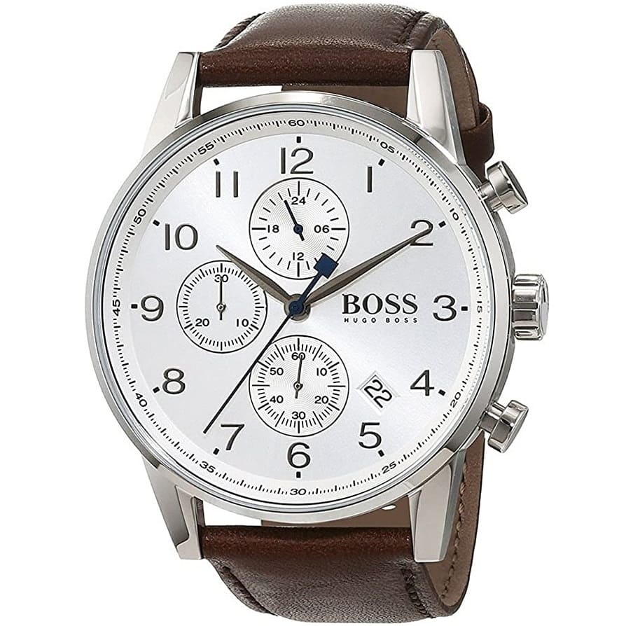 Buy Hugo Boss Mens Quartz Brown Leather Strap Silver Dial 44mm Watch - 1513495 in Pakistan