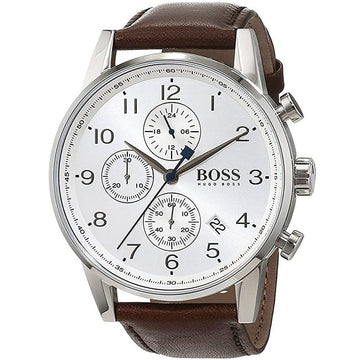 Buy Hugo Boss Mens Quartz Brown Leather Strap Silver Dial 44mm Watch - 1513495 in Pakistan