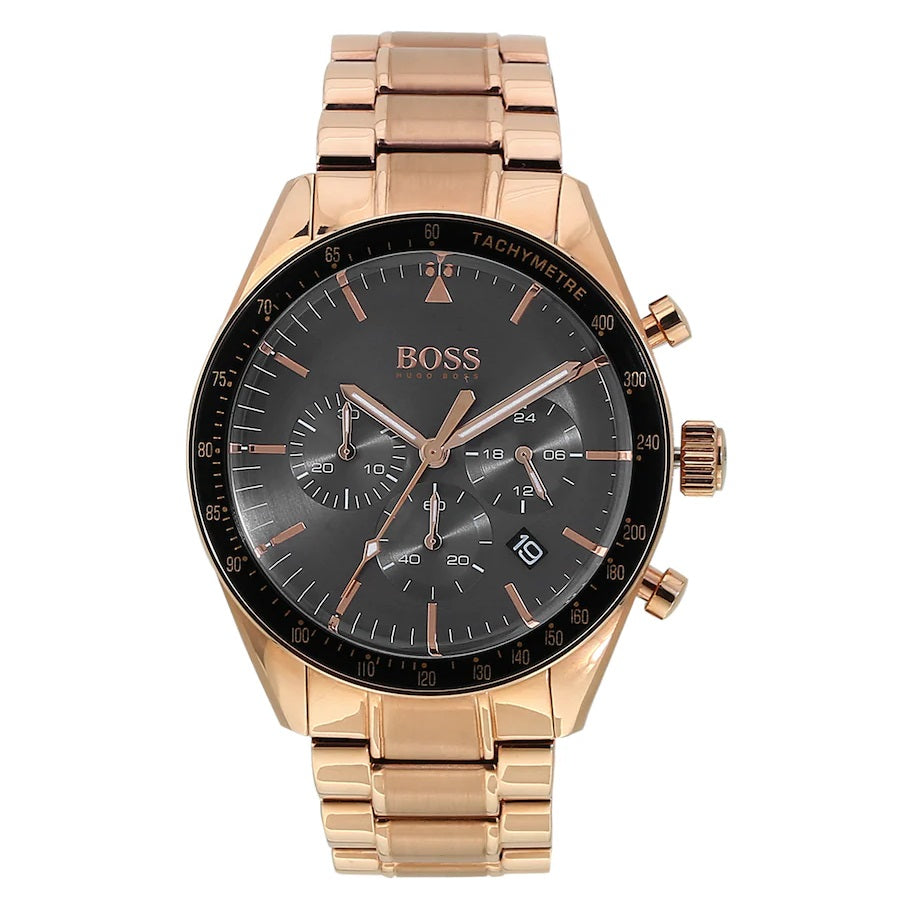 Buy Hugo Boss Mens Chronograph Quartz Trophy Rose Gold Stainless Steel Grey Dial 44mm Watch - 1513632 in Pakistan