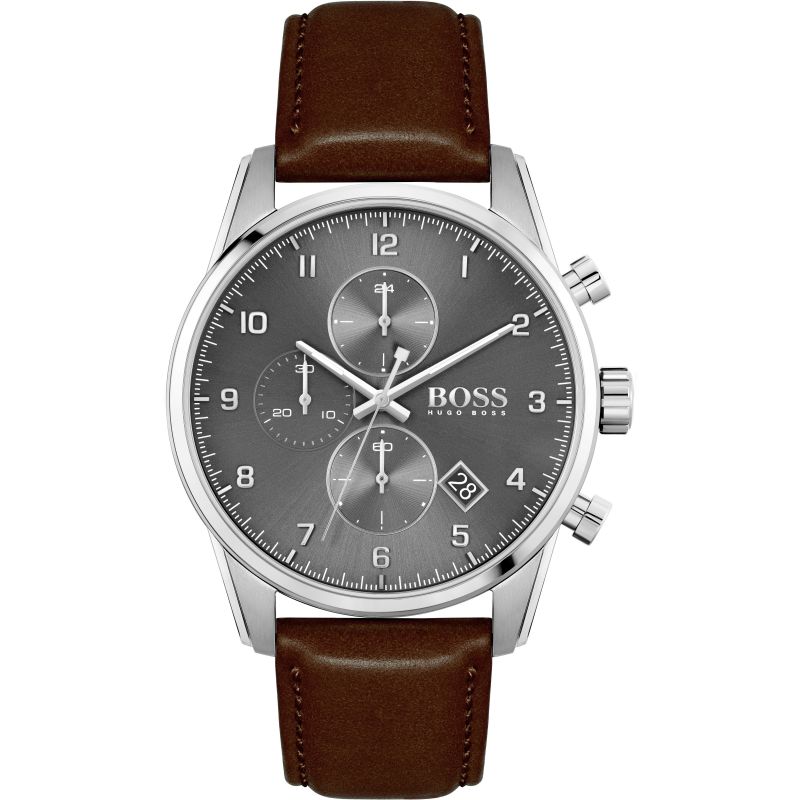 Buy Hugo Boss Mens Quartz Brown Leather Strap Grey Dial 44mm Watch - 1513787 in Pakistan
