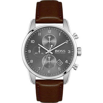 Buy Hugo Boss Mens Quartz Brown Leather Strap Grey Dial 44mm Watch - 1513787 in Pakistan
