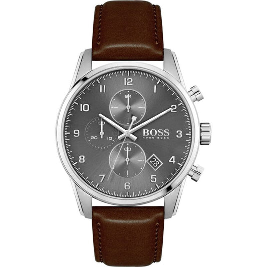 Buy Hugo Boss Mens Quartz Brown Leather Strap Grey Dial 44mm Watch - 1513787 in Pakistan