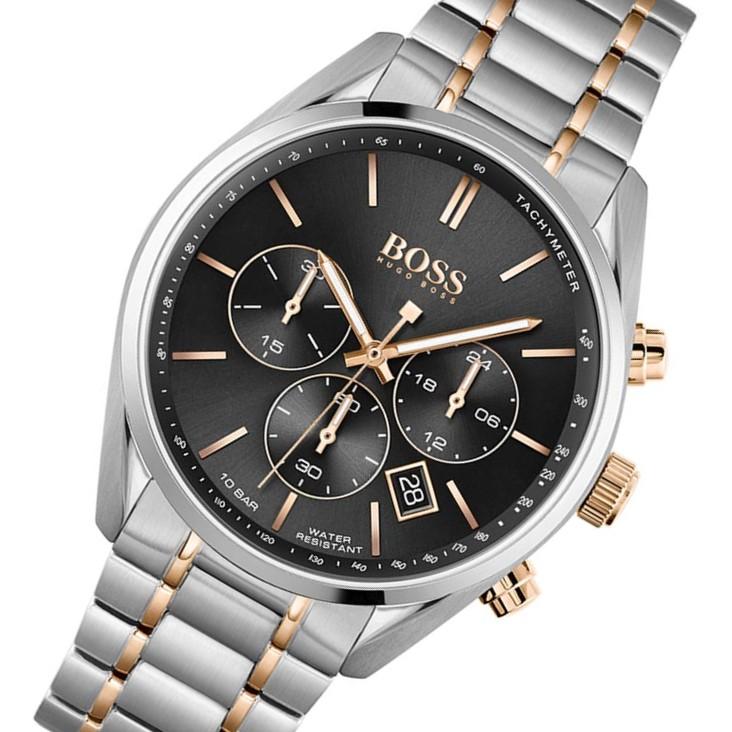 Buy Hugo Boss Mens Chronograph Champion Silver Stainless Steel Black Dial 44mm Watch - 1513819 in Pakistan