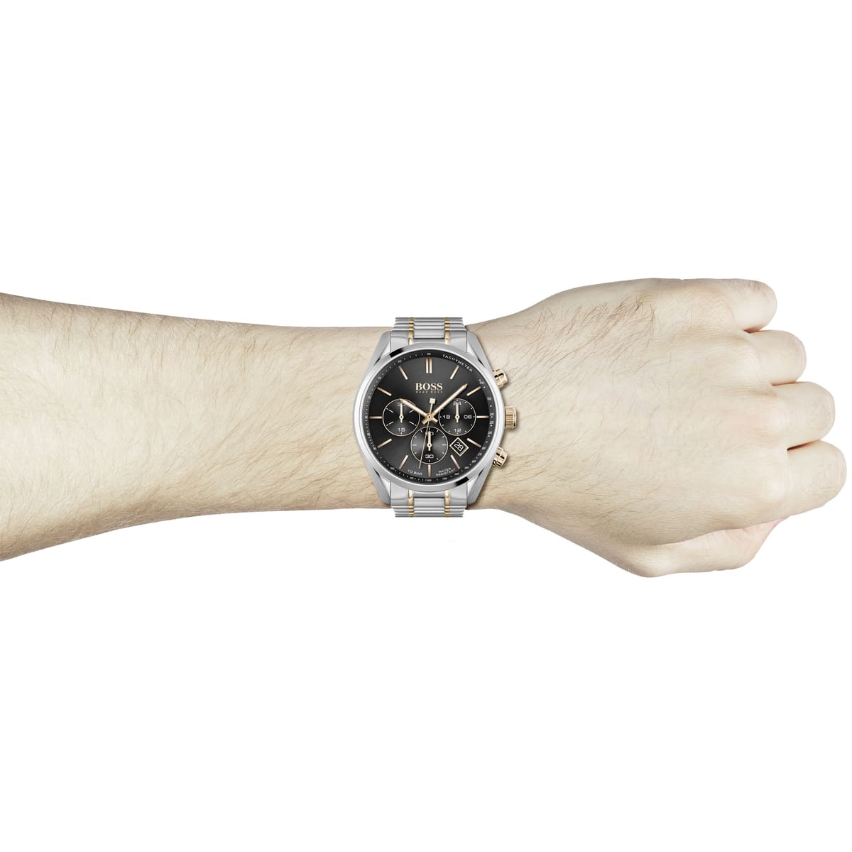 Buy Hugo Boss Mens Chronograph Champion Silver Stainless Steel Black Dial 44mm Watch - 1513819 in Pakistan
