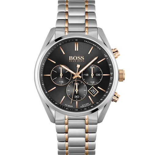 Buy Hugo Boss Mens Chronograph Champion Silver Stainless Steel Black Dial 44mm Watch - 1513819 in Pakistan
