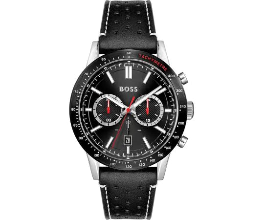 Buy Hugo Boss Allure Chronograph Black Dial Black Leather Strap Mens Watch 45mm 5atm - 1513920 in Pakistan