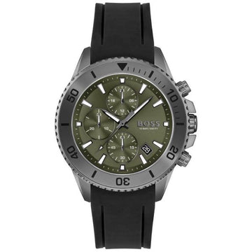 Buy Hugo Boss Gents Stainless Steel Case With Black Silicon Rubber Strap And Green Chronograph Dial Watch - 1513967 in Pakistan