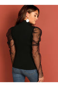Buy SHEIN Mesh Puff Sleeve Mock Neck Top in Pakistan
