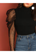 Buy SHEIN Mesh Puff Sleeve Mock Neck Top in Pakistan
