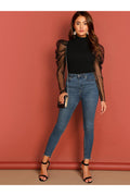 Buy SHEIN Mesh Puff Sleeve Mock Neck Top in Pakistan