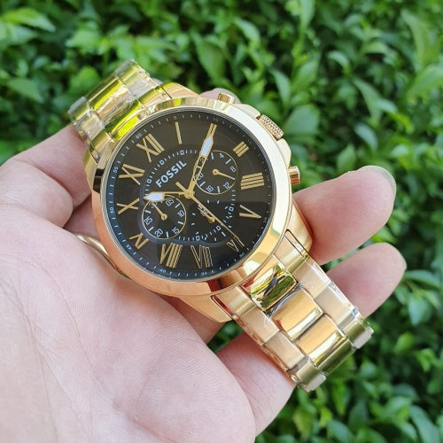 Buy Men's Chronograph Quartz Grant Gold Stainless Steel Strap Black Dial 44Mm Watch in Pakistan