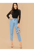 Buy SHEIN Geo Mesh Sleeve Form Fitted Bodysuit - Extra Small Black in Pakistan