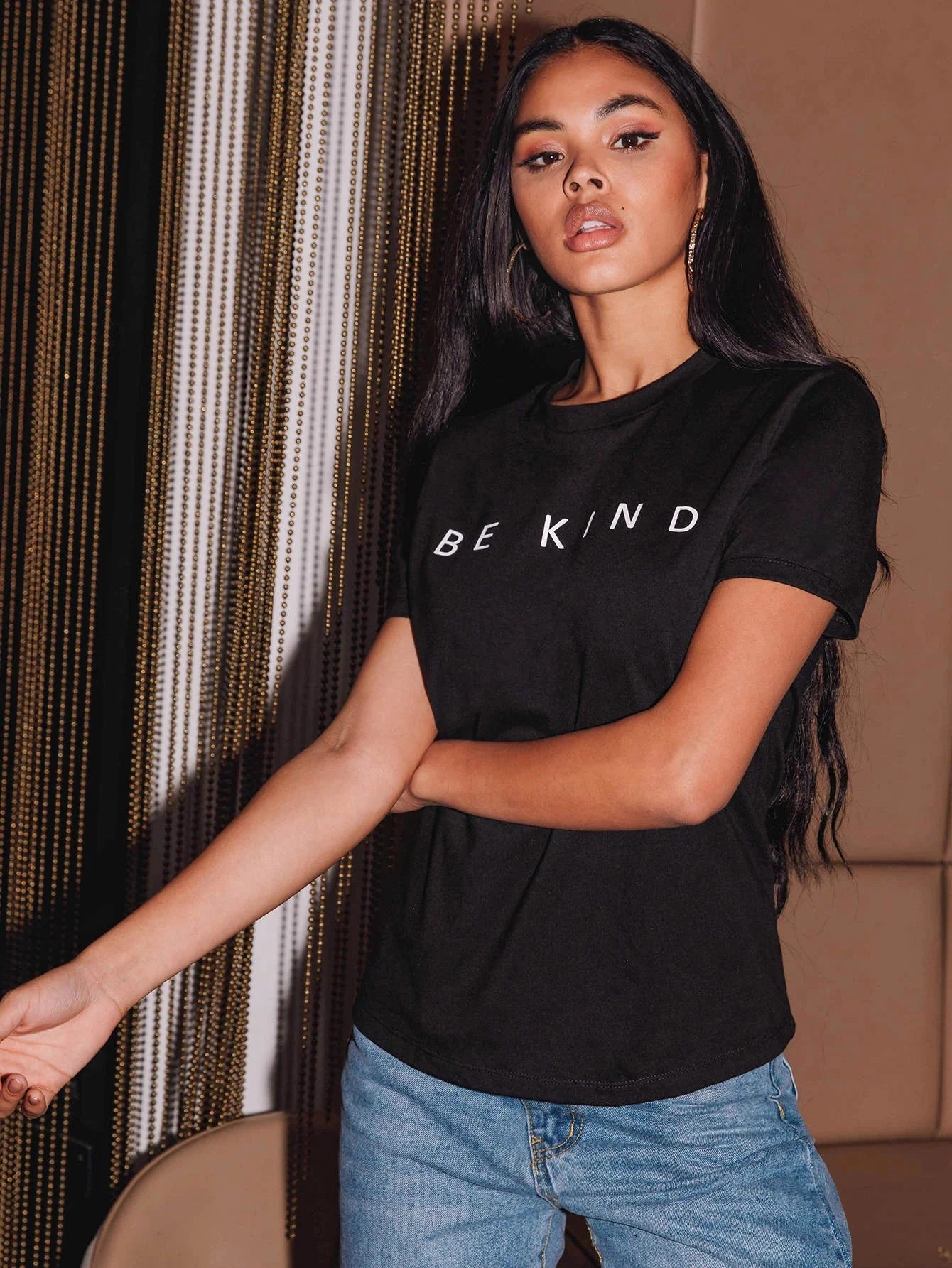 Buy Shein Ezwear Letter Graphic Round Neck Tee in Pakistan