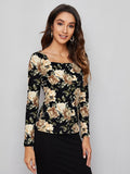 Buy Shein Emery Rose Square Neck Floral Print Tee in Pakistan