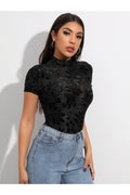 Buy SHEIN Flocked Floral Sheer Mesh Top Without Bra in Pakistan