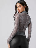 Buy Shein Unity Mock Neck Snake Print Mesh Top in Pakistan
