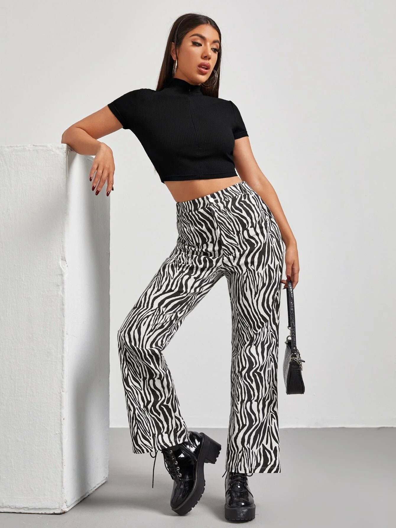 Buy Shein Unity Mock Neck Zip Half Placket Rib Knit Top in Pakistan