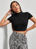 Buy Shein Unity Mock Neck Zip Half Placket Rib Knit Top in Pakistan
