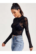 Buy SHEIN Mock-Neck Flocked Mesh Top Without Bra in Pakistan