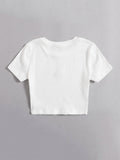 Buy Shein Ezwear Cartoon Embroidered Rib Knit Crop Top in Pakistan