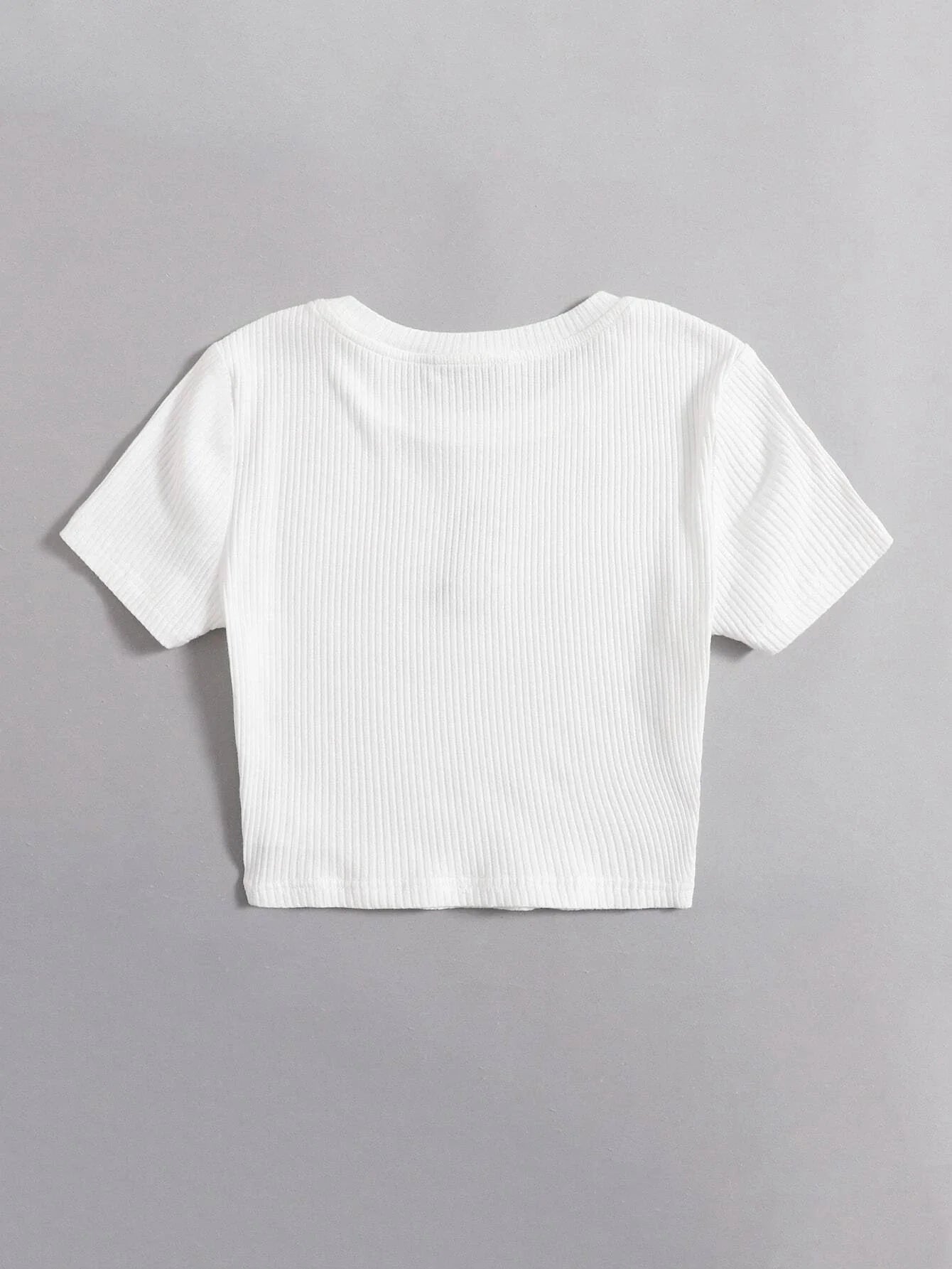 Buy Shein Ezwear Cartoon Embroidered Rib Knit Crop Top in Pakistan
