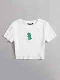 Buy Shein Ezwear Cartoon Embroidered Rib Knit Crop Top in Pakistan