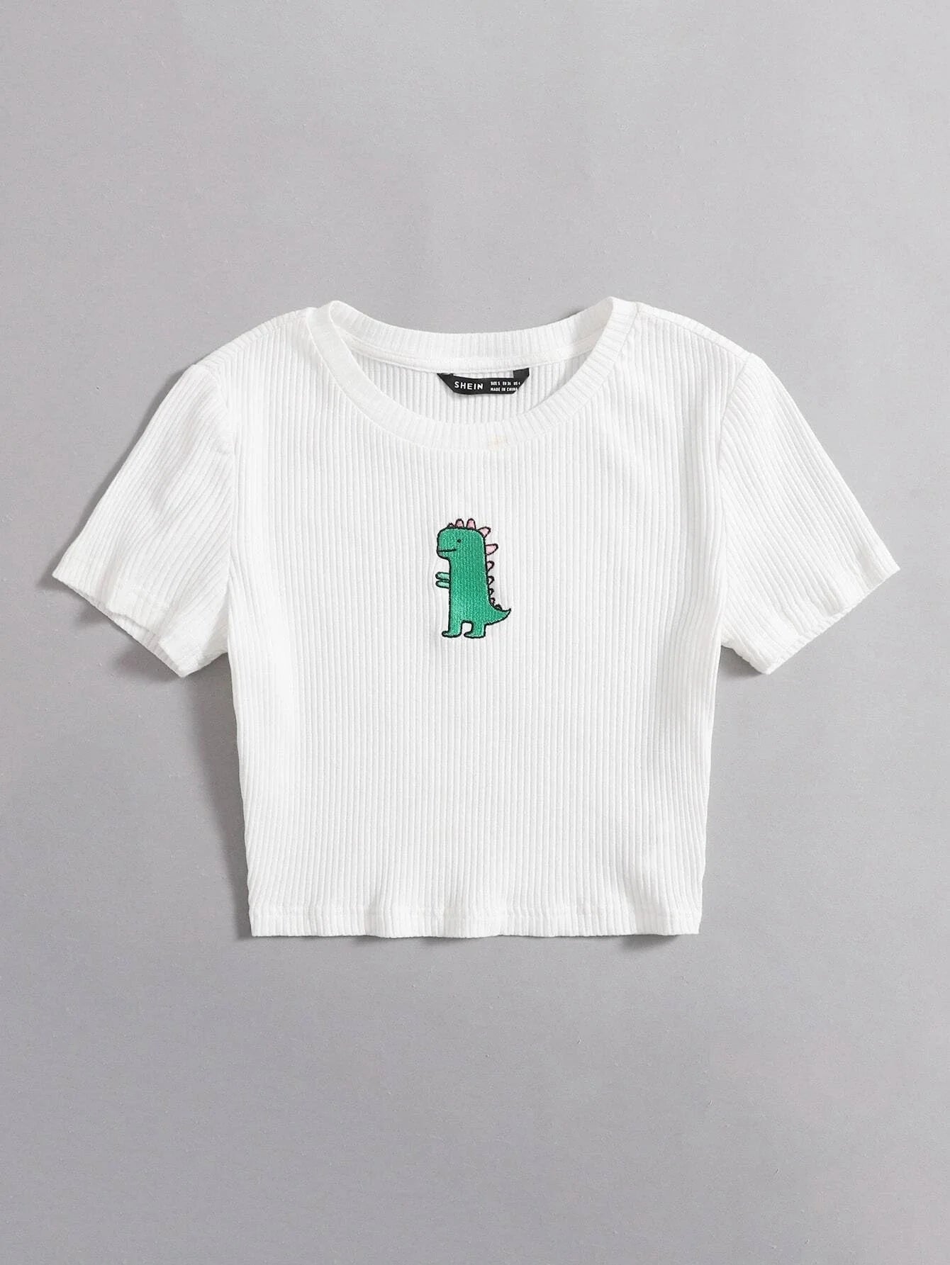 Buy Shein Ezwear Cartoon Embroidered Rib Knit Crop Top in Pakistan