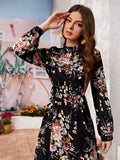 Buy Shein Allover Floral Mock Neck Keyhole Back Dress in Pakistan