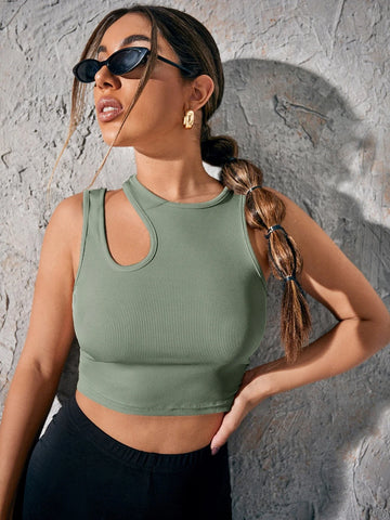 Buy Shein Asymmetrical Neck Rib Knit Crop Top in Pakistan