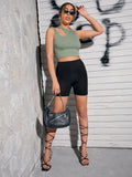 Buy Shein Asymmetrical Neck Rib Knit Crop Top in Pakistan