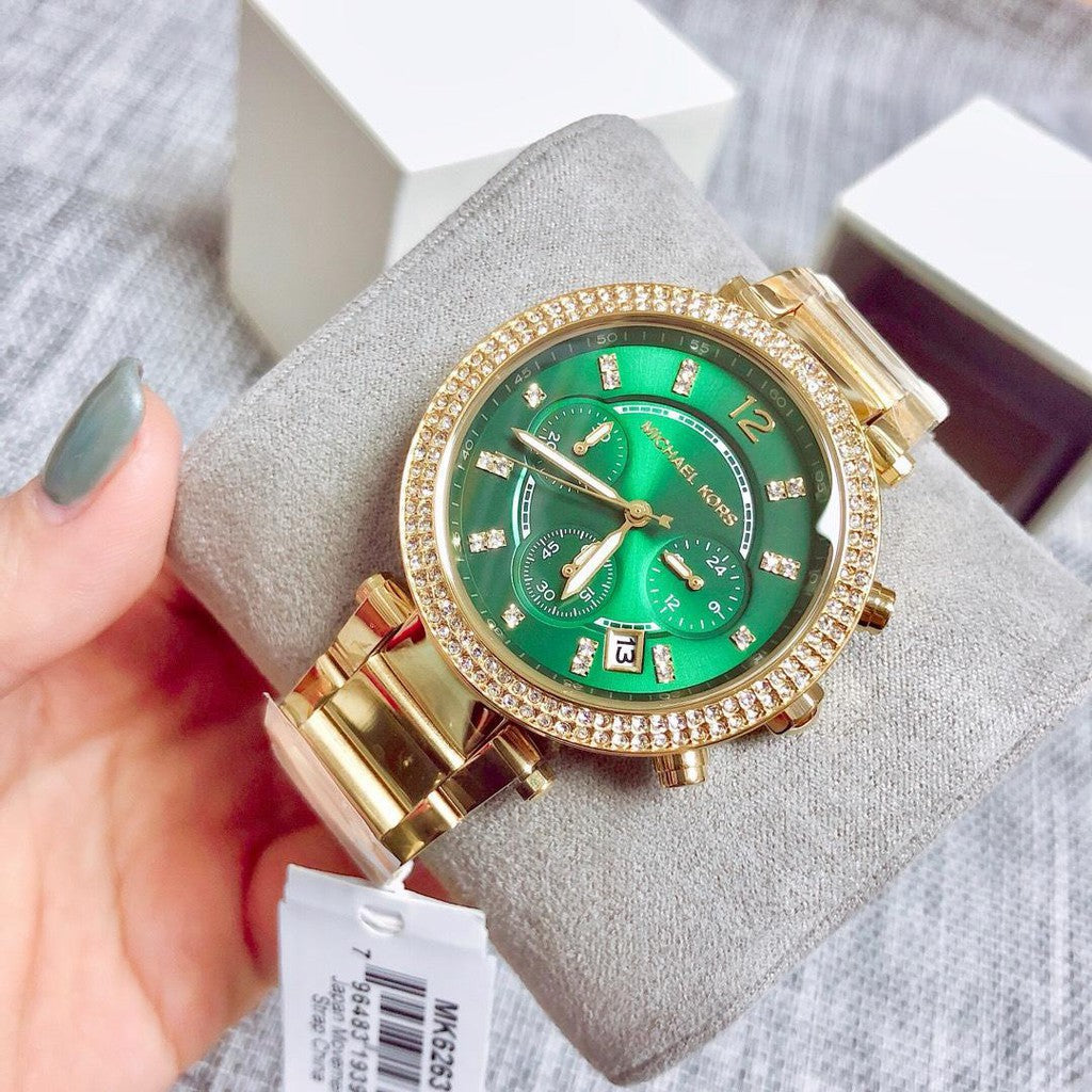 Buy Michael Kors Womens Quartz Chronograph Parker Gold Stainless Steel Green Dial 38mm Watch - Mk6263 in Pakistan