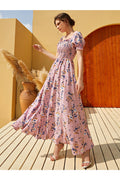 Buy Shein Floral Square Neck Shirred A-line Dress - Small Dusty Pink in Pakistan