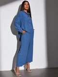 Buy Shein Bae High Low Blouse & Wide Leg Pants Set in Pakistan
