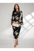 Buy SHEIN Floral Print Bell Sleeve Split Back Dress - Large Black in Pakistan