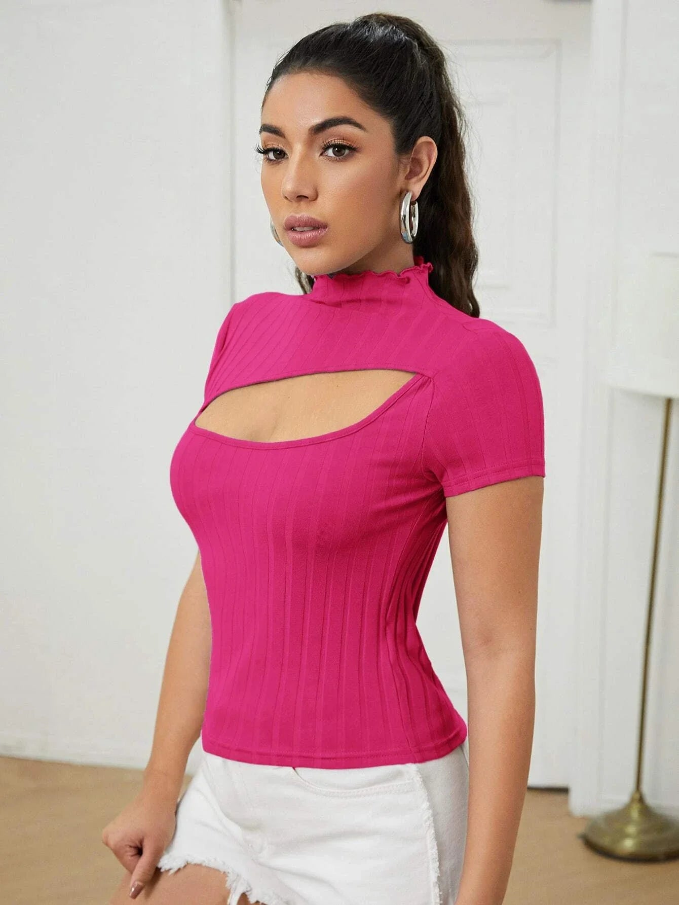 Buy Shein Unity Cutout Detail Solid Tee in Pakistan