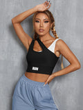 Buy Shein Letter Graphic Cut Out Sports Tank Top in Pakistan