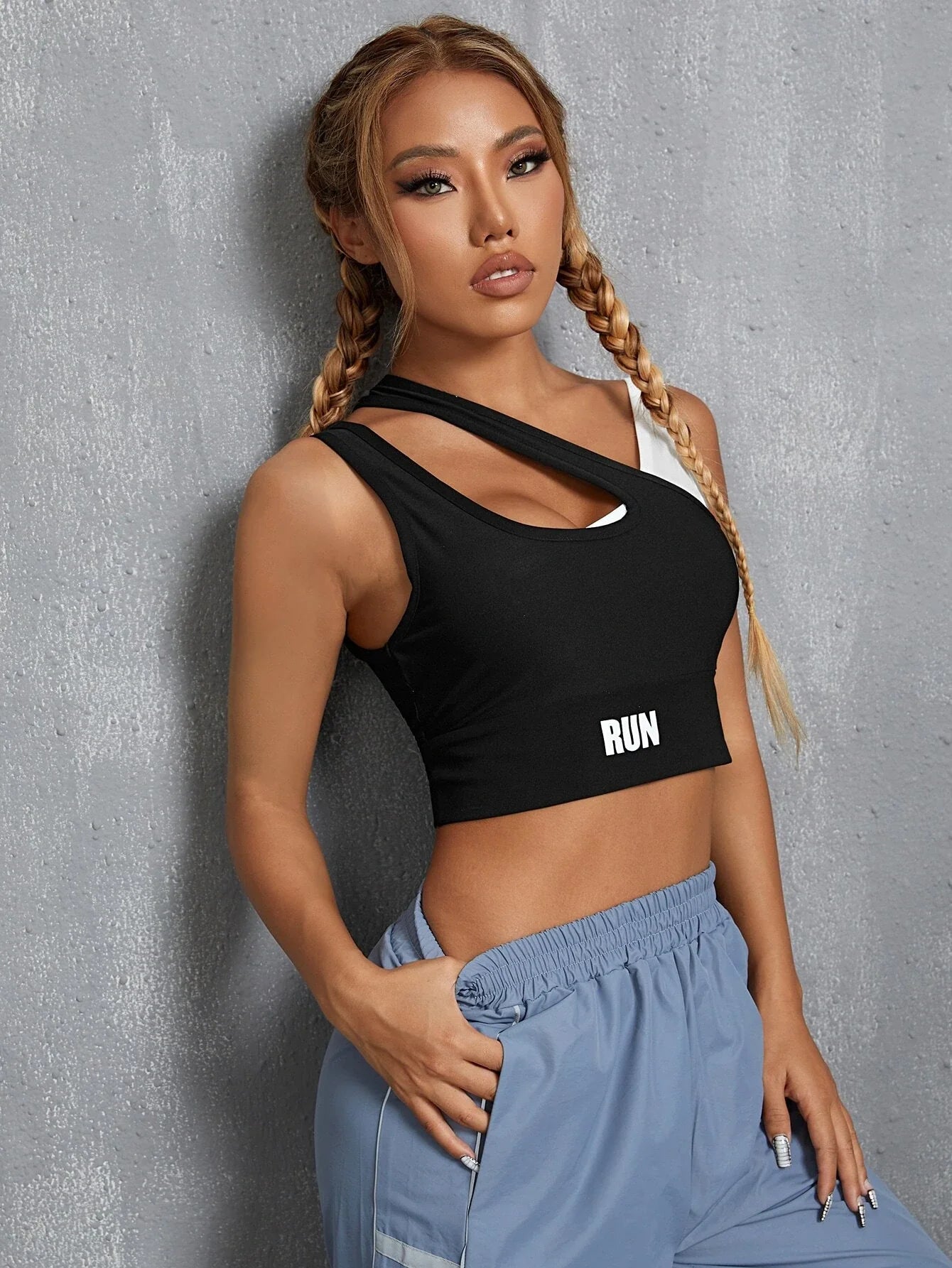 Buy Shein Letter Graphic Cut Out Sports Tank Top in Pakistan