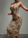 Buy Shein Sxy Leopard Print Strap Detail Bodycon Dress in Pakistan