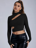 Buy Shein Sxy Stand Collar Cutout Crop Tee in Pakistan
