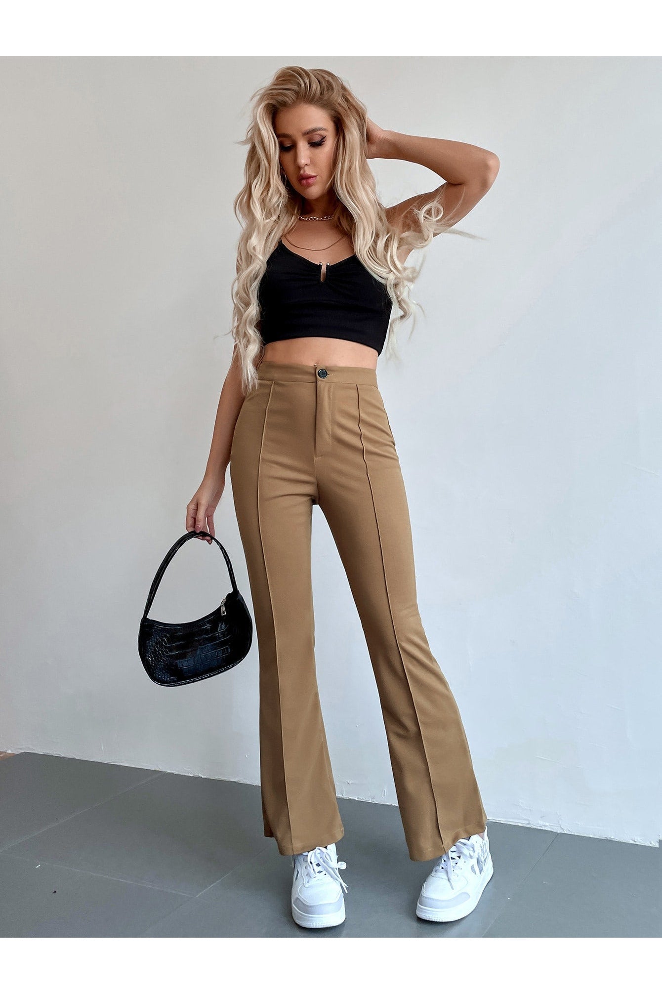 Buy Shein Seam Front High Waist Flare Leg Pants - Medium Brown in Pakistan