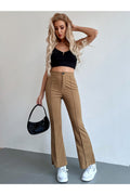 Buy Shein Seam Front High Waist Flare Leg Pants - Extra Small Brown in Pakistan