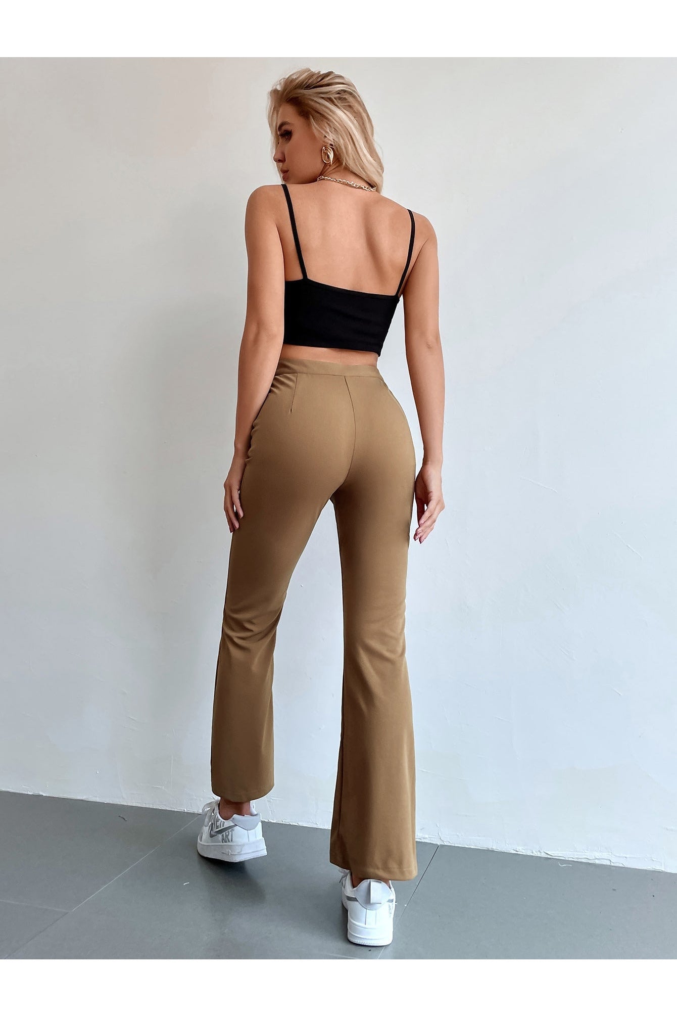 Buy Shein Seam Front High Waist Flare Leg Pants - Extra Small Brown in Pakistan
