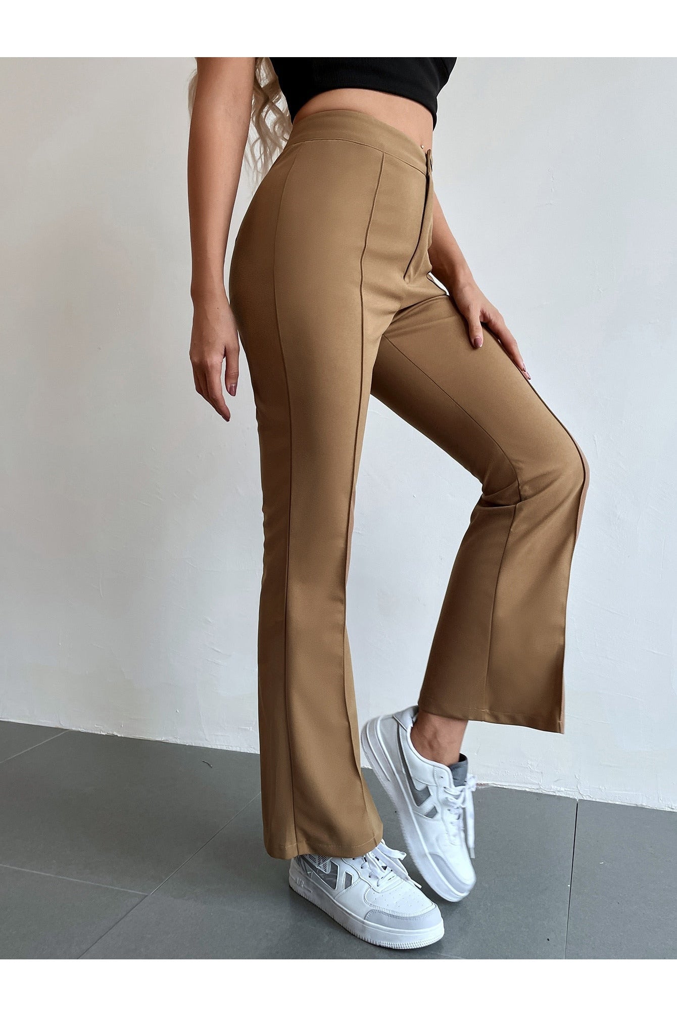 Buy Shein Seam Front High Waist Flare Leg Pants - Small Brown in Pakistan
