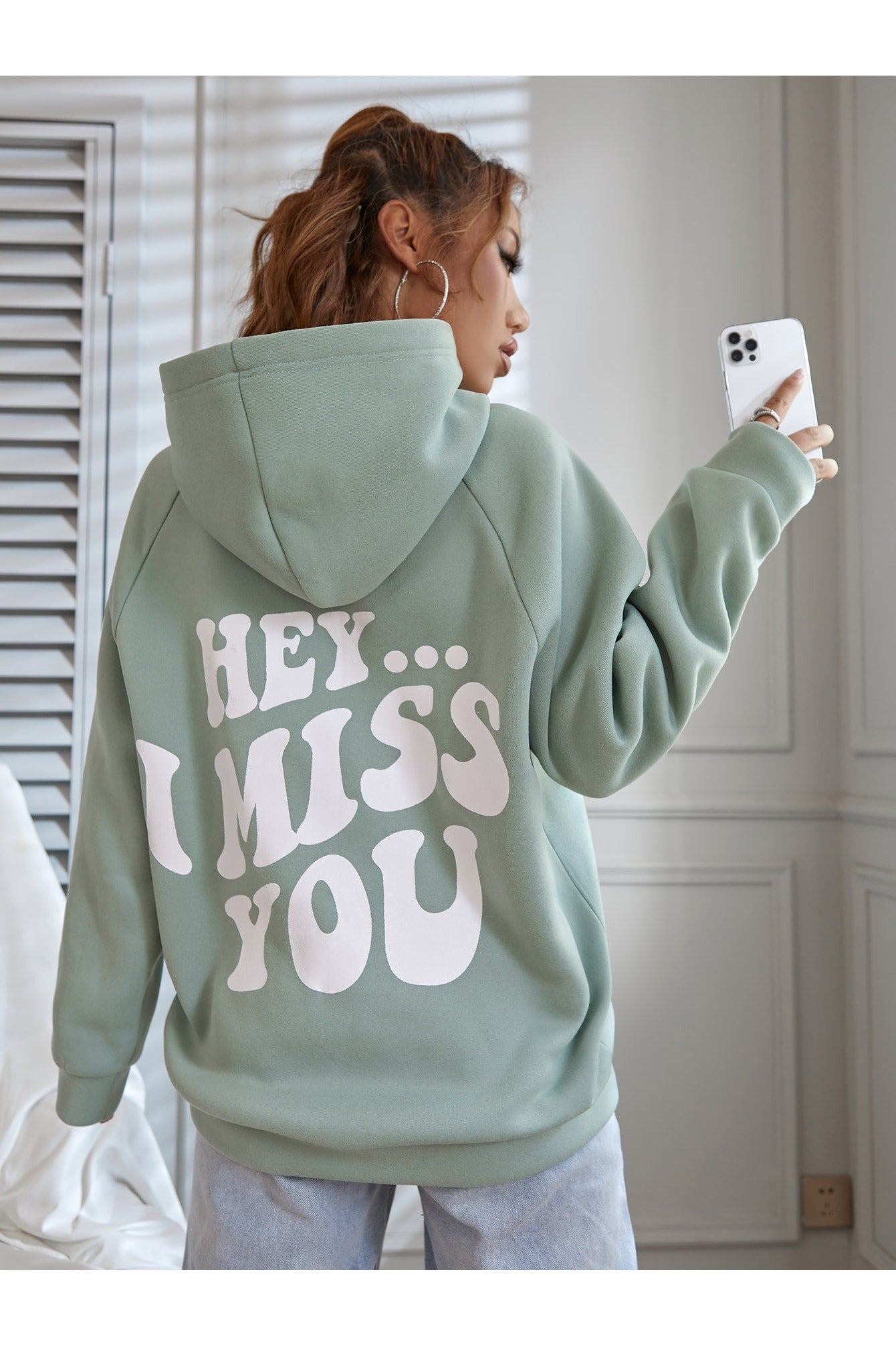 Buy Shein Slogan Graphic Raglan Sleeve Hoodie - Small in Pakistan