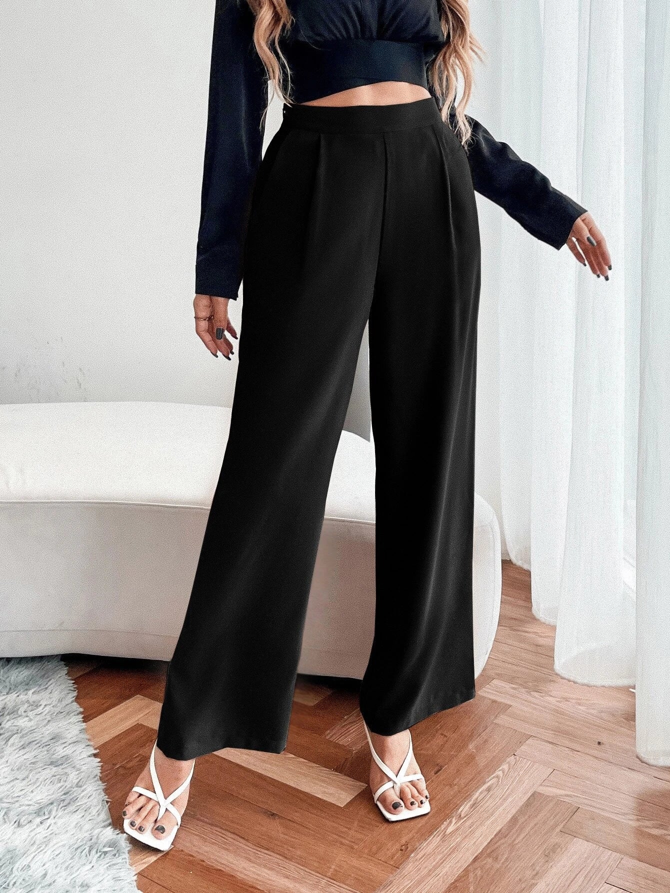 Buy Shein Unity High Waist Fold Pleated Pants in Pakistan