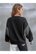 Buy Shein EZwear Solid Fringe Detail Drop Shoulder Sweatshirt - Small in Pakistan