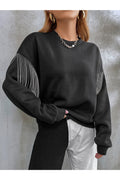 Buy Shein EZwear Solid Fringe Detail Drop Shoulder Sweatshirt - Small in Pakistan