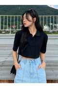 Buy Shein DAZY Solid Button Front Crop Tee in Pakistan