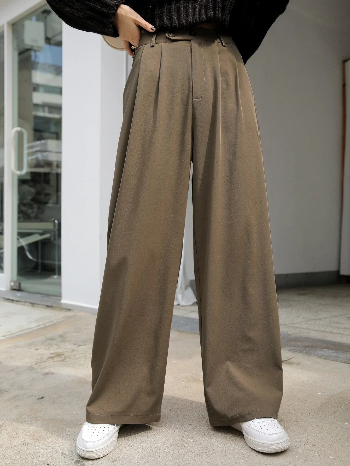 Buy Shein Dazy High Waist Fold Pleated Pants in Pakistan